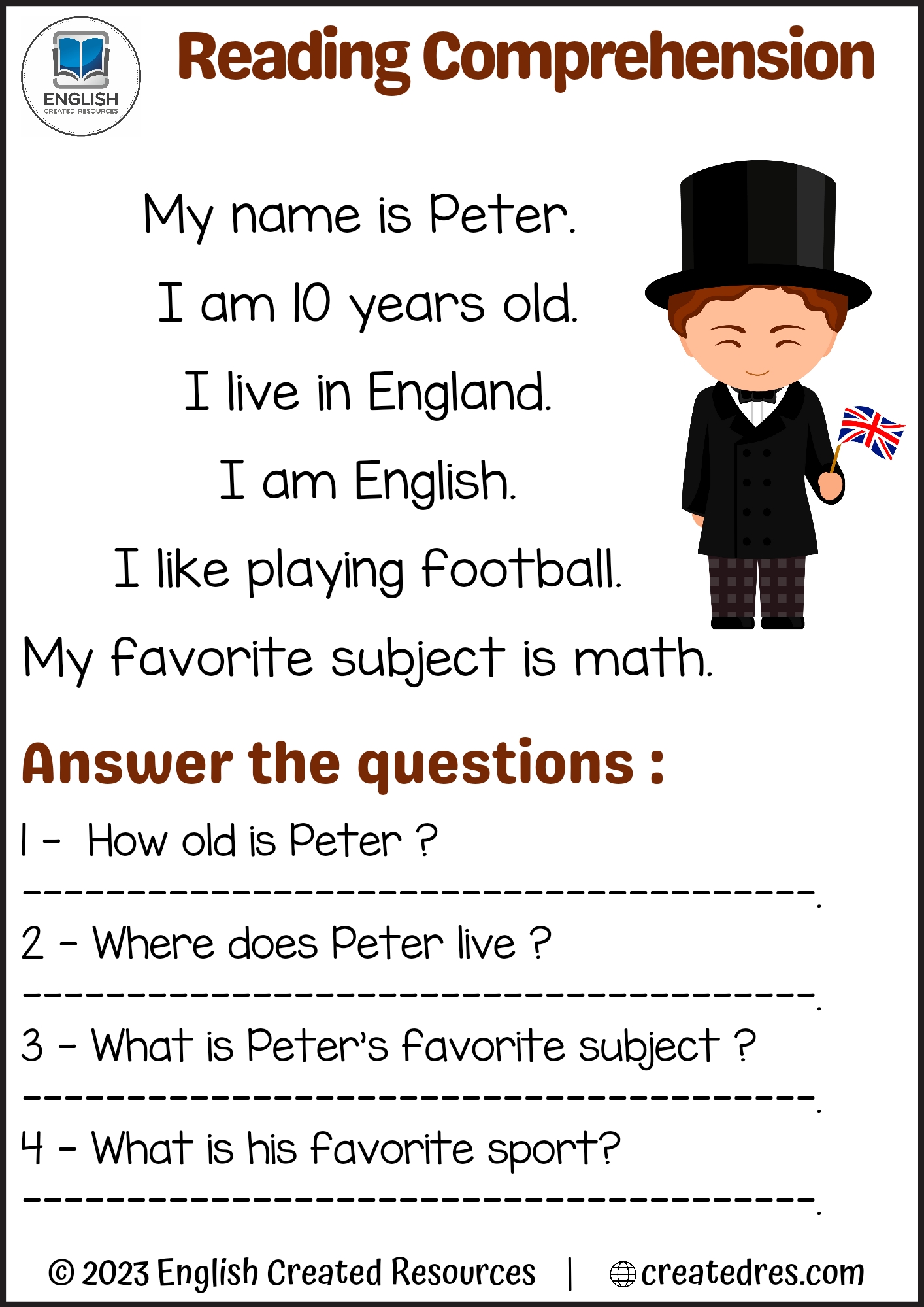 Reading Comprehension Grade One English Created Resources